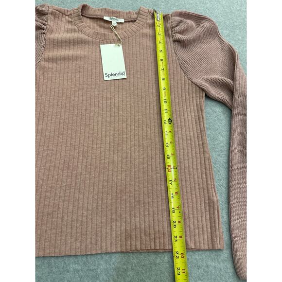 NWT Splendid London Ribbed Puff Sleeve Sweater – Blush Pink, Size Small - Picture 6 of 8